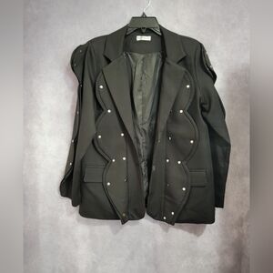 Black Blazer W/ Silver Button Accents  -Stylish-Office-Fashion No Size